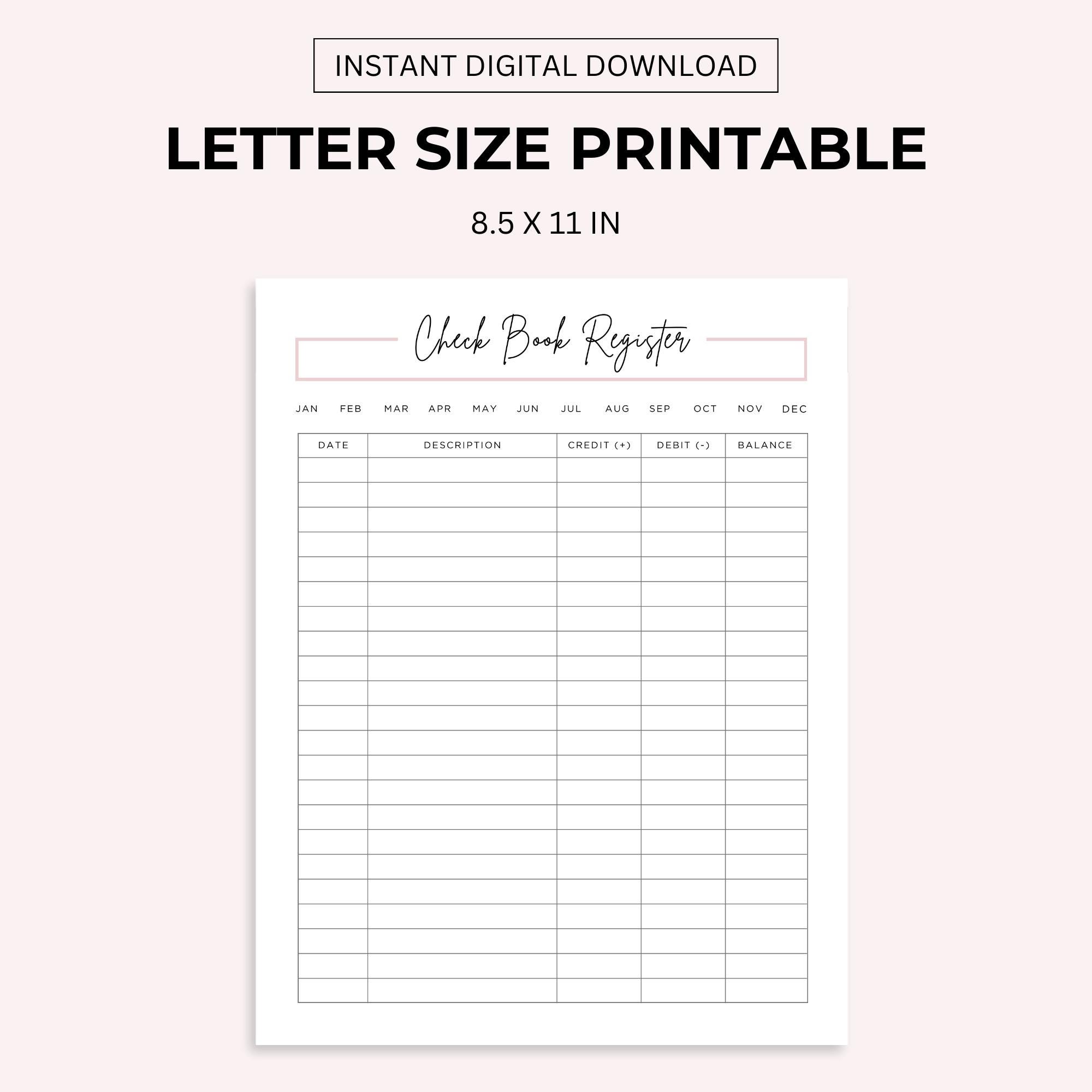 Checkbook Register Printable, Check Transaction Tracker, Checkbook Log ...