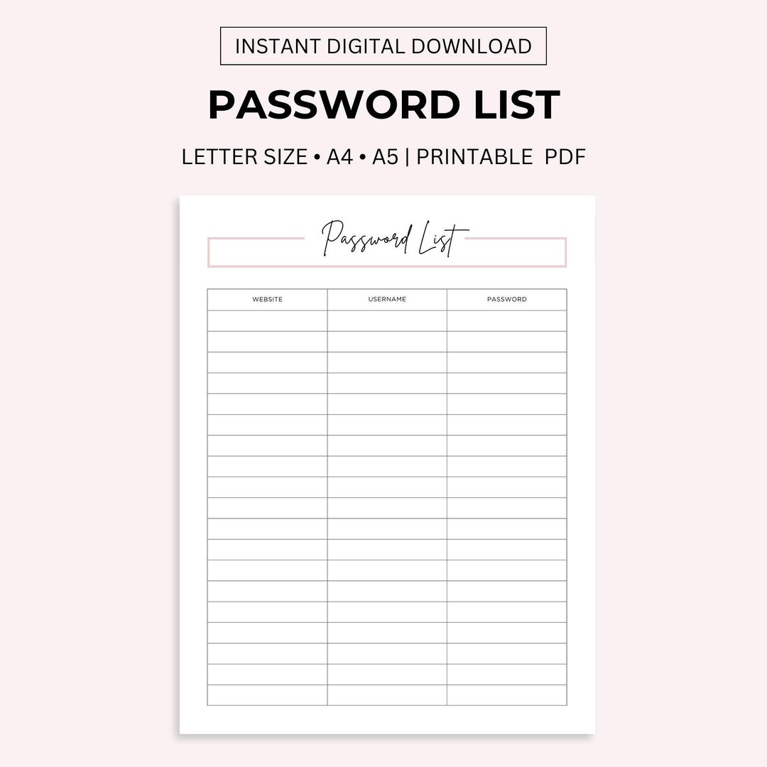 Password List Printable, Password Keeper, Password Organizer, Password ...