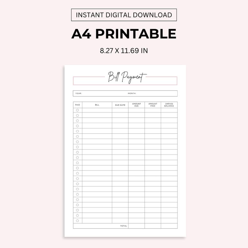 Monthly Bill Payment Tracker Printable: A4, A5, Letter Size (PDF) image 4