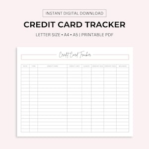 Afdrukbaar creditcardlogboek, creditcardsaldo-tracker