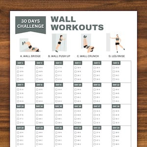 30 Days Wall Workouts Challenge, Fitness Challenge, Exercise Planner Printable, Workout Tracker