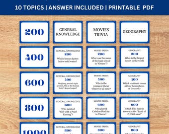Afdrukbare Jeopardy Night-game: kantoortrivia, feestactiviteiten (afdrukbaar pdf-bestand)