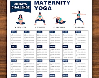 30 Days Maternity Yoga Challenge, Fitness Challenge, Exercise Planner Printable, Workout Tracker