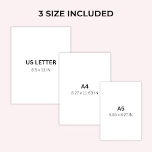 May include: Three white paper sizes are shown with their dimensions in inches: US Letter (8.5 x 11 in), A4 (8.27 x 11.69 in), and A5 (5.83 x 8.27 in).