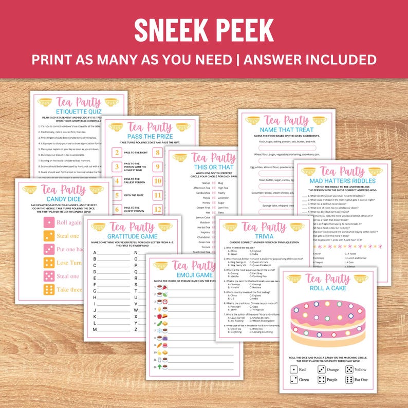 Tea Party Games Bundle: Fun Trivia & Party Activities (printable PDF ...