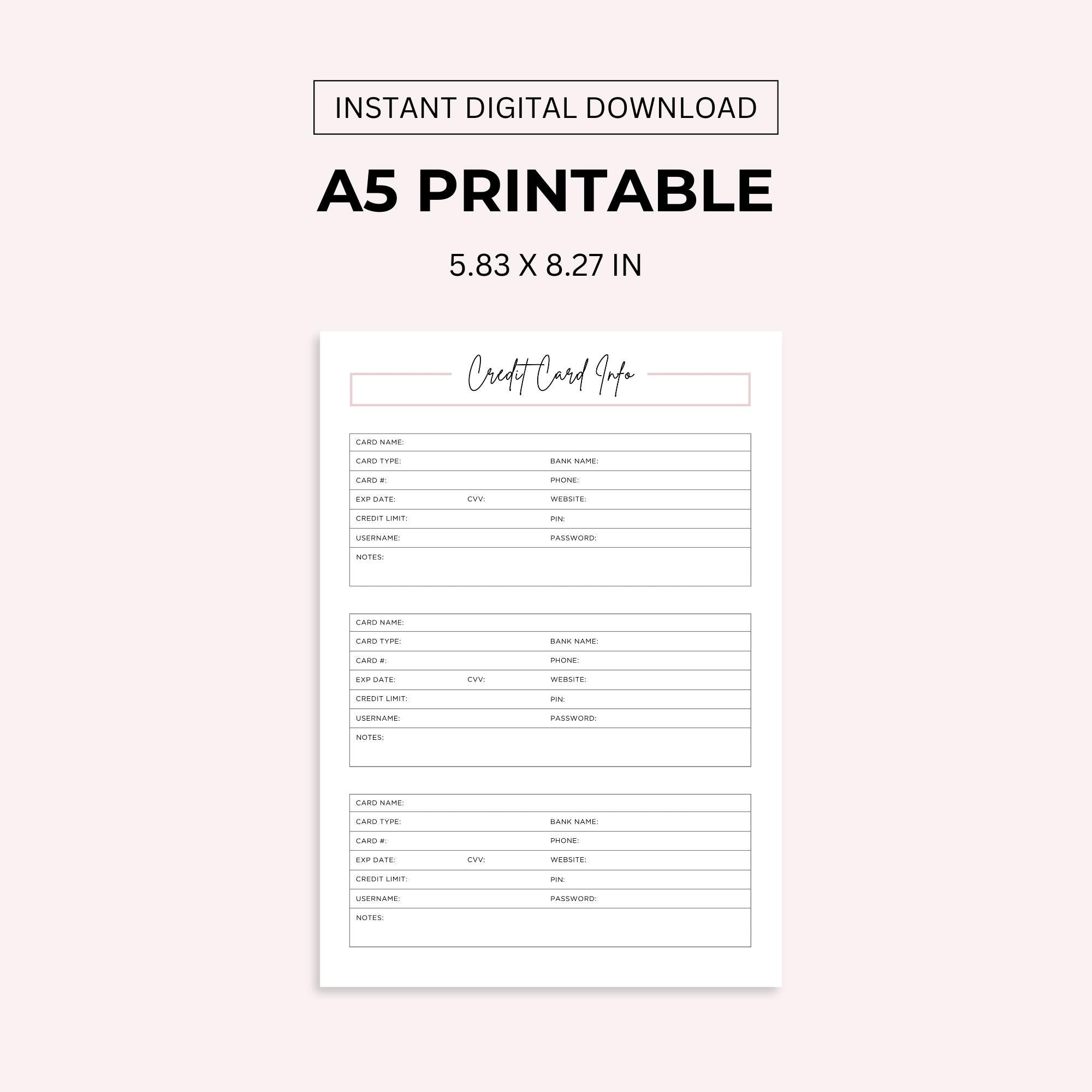 Info Tracking Cards.pdf Credit Card Information Tracker Printable (PDF) - Etsy
