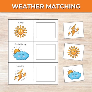 Jeu d'association météo à imprimer, activité d'association pour les tout-petits, apprentissage préscolaire, matériel Montessori, ressource pour l'école à la maison