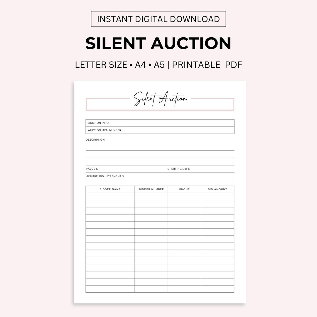 Silent Auction Bid Sheet Printable: Fundraiser Sign up (PDF) - Etsy
