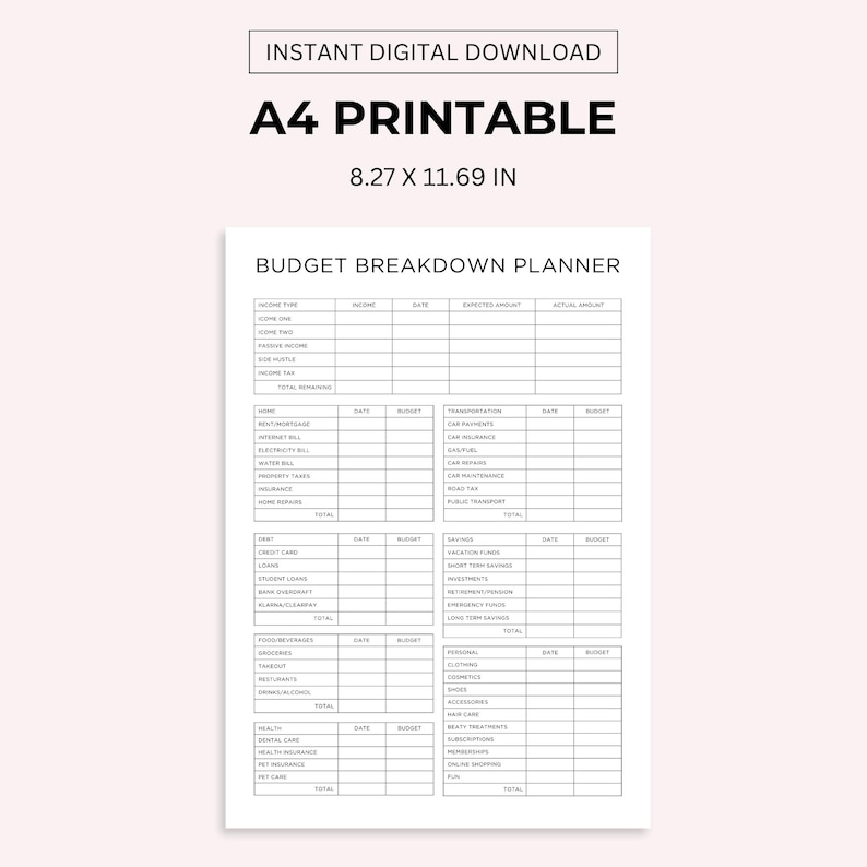 Budget Breakdown Planner: Financial Planning Printable (PDF) - Etsy
