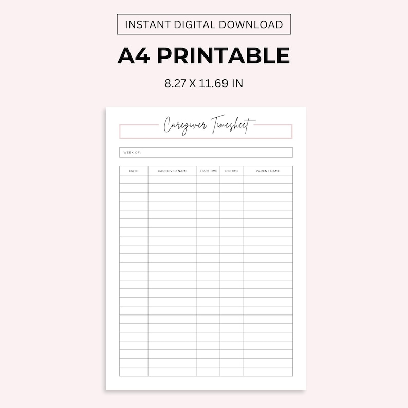 Caregiver Timesheet Printable: Home Health Care Time Sheet (PDF) - Etsy