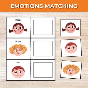 Gioco di abbinamento delle emozioni, attività di abbinamento per bambini piccoli, apprendimento prescolare, materiale Montessori, risorsa per l'istruzione parentale