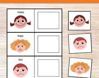 Emotions Matching Game, Toddler Matching Activity, Preschool Learning, Montessori Material, Homeschool Resource
