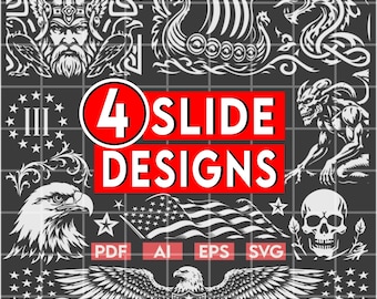 4 Slide Designs Sierlijke krul lasergravure, vuurwapen krulwerk kunst bundel svg pdf
