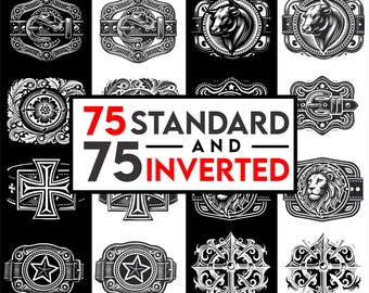 75 boucles de ceinture inversées et modèles standard Cowboy occidental, pêche, rodéo, taureau, cheval, croix Clipart Bundle - SVG ornemental vintage
