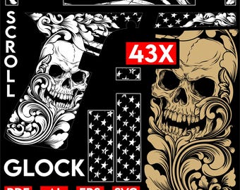GLOCK 43X Scroll Skull Design gravure laser vecteurs svg pdf ai eps