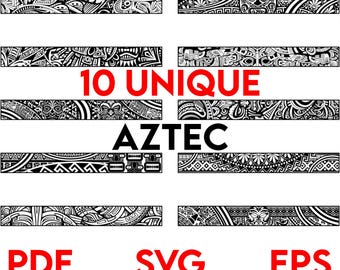 10 ornement tribal décoratif polynésien aztèque, gravure en filigrane vectorielle au laser, conception vectorielle SVG EPS PDF