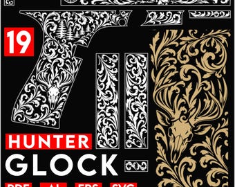 GLOCK 19 vecteurs de gravure laser Hunt Design svg pdf ai eps