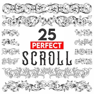 25 PERFEKTA RULLNINGSmönster Filigran Ornamental rulldia lasergravyrdesign, skjutvapenrulle laserkonstpaket svg pdf eps