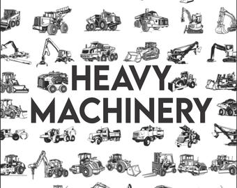 50 HEAVY MACHINERY Construction Vehicles SVG Vector Clipart Bundle