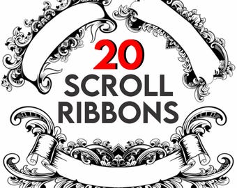 20 rubans de défilement vintage bannière ornementale des cliparts en filigrane Bundle Laser pdf eps svg dessins