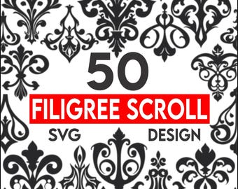 Lot de 50 motifs svg parchemin en filigrane, vintage, clipart ornemental