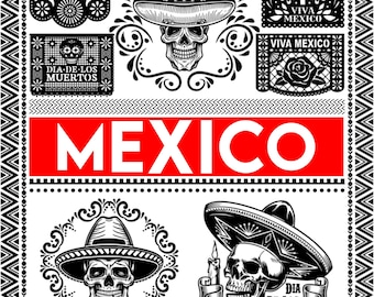 Mexique Vector Bundle Ornement de crâne mexicain svg pdf eps Décorations pour laser