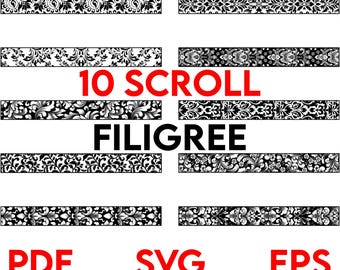 10 SCROLL Bundle Decorative Filigree Elegant Ornaments Engraving Pattern Laser Vector Design svg eps pdf