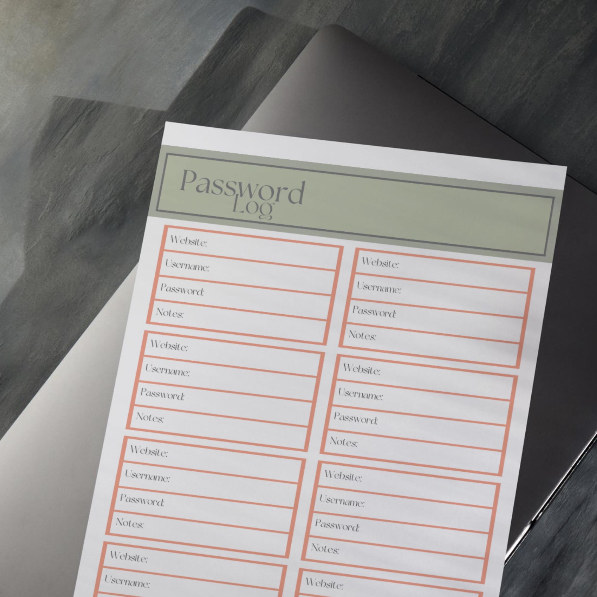 Password Notes Web Application Printable Password Log | Website, Username, Password & Notes Organizer ...