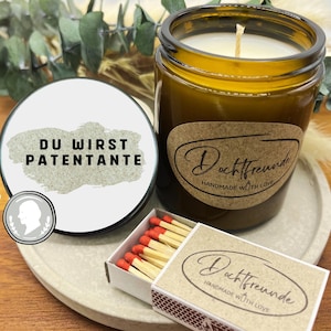 Surprise, vous serez marraine BOUGIE À GRATTER avec MESSAGE caché - Bougie parfumée de haute qualité dans un verre avec couvercle de bougie PERSONNALISABLE