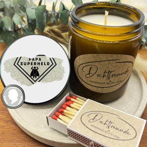 Papà Supereroe: CANDELA ORIGINALE Premium SCRATCH con MESSAGGIO nascosto Candela profumata in un bicchiere con coperchio PERSONALIZZABILE Regalo per uomo