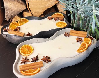 XXL Concrete Candle (30 cm) | 3 Wicks Soy Wax | Vanilla Toffee Winter Scent | Handmade Black Forest | With Cinnamon & Orange | 1.6 kg Table Decoration