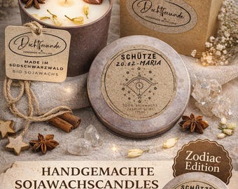 Personalized Zodiac Sign Scented Candle with Name & Birthdate | Elegant Zodiac Candle | 100% Soy Wax | Handmade in the Black Forest