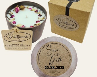 Handmade scented candle “Save The Date” – Personalizable gift for unforgettable moments – For larger orders please inquire