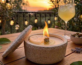 Wax Eater Concrete SET | Melting Candle incl. Organic Wax & Wooden Tongs | Sustainable Garden Fire with Permanent Wick | Wick Friends Handmade