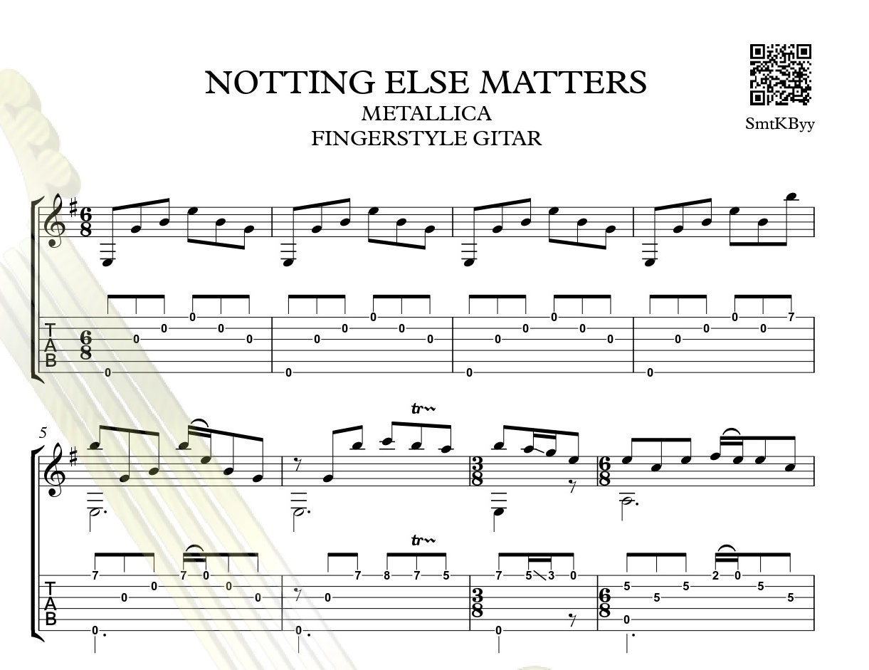 Metallica Nothing Else Matters Fingerstyle Guitar Tab / - Etsy Australia