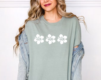 Camisa de flores de hibisco, tema inspirado en el océano, camiseta vintage de playa con flores de hibisco, camisa de verano de gran tamaño, estética de vacaciones de los años 90