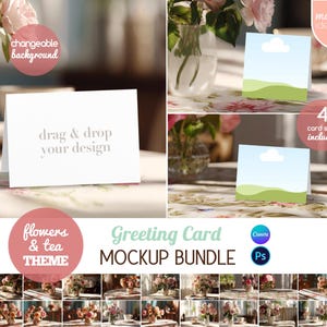 Greeting Card Mockup Bundle | Drag and Drop Canva Template | POD Birthday Card Mockup Pack | Photoshop Card Mockup | Flowers & Tea