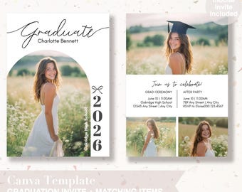 Plantilla de invitación de graduación en Canva / Invitación imprimible para fiesta de graduación / Anuncio de graduación / Paquete editable / Descarga digital