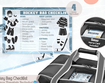 Hockey Bag Checklist Printable, Editable Hockey Gear List Window Insert, Kids Packing List, Name Tag, PDF Digital Download & Canva Template