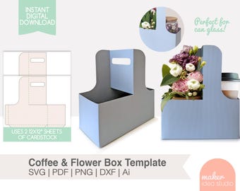 Coffee and Flower Box Template, Flower Gift Box Plant Favor Box Coffee Box Flower Packaging Glass Can Box Drink Carrier Libbey Glass Can Box
