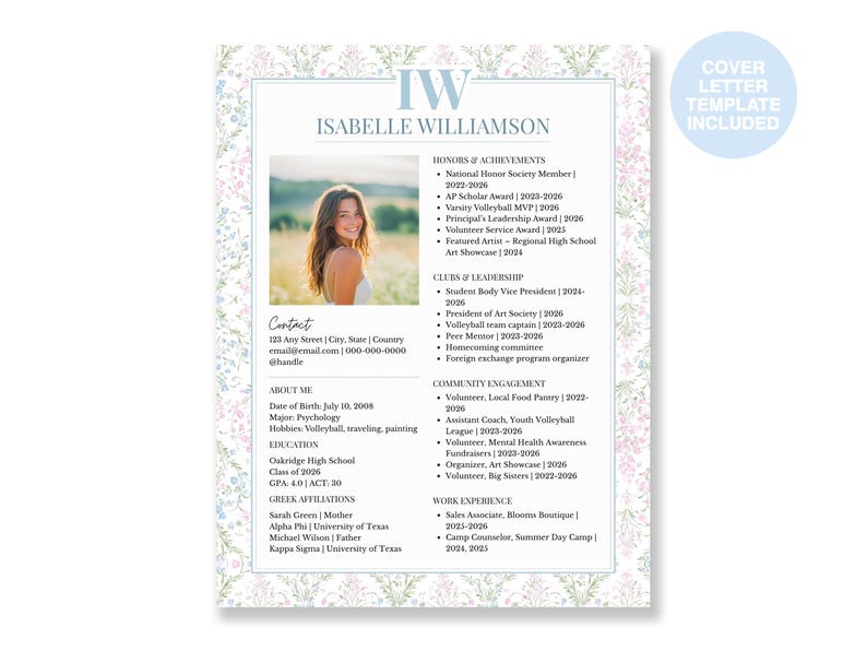 sorority resume template