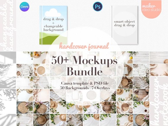 Hardcover Journal Mockup, Printify Hardcover Journal, Notebook Mockup, Canva Drag and Drop Mockup Bundle PSD Smart Object, POD Journal Book