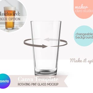 Roterande pintglasmodell Canva Drag-och-släpp Skriv ut på begäran Ölglas Genomskinligt pintglasmodell POD Snurrande modell Videomodellmall