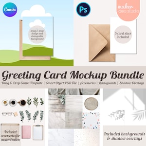Mockup di biglietti di auguri, trascina e rilascia il modello Canva Photoshop Mockup POD Invita Invito Matrimonio Cancelleria Cartolina Biglietto di compleanno Minimal