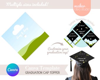 Plantilla de adorno para birrete de graduación (arrastrar y soltar en Canva), plantilla de birrete de graduación en blanco, plantilla de birrete de graduación personalizada (plantilla de Canva, SVG)