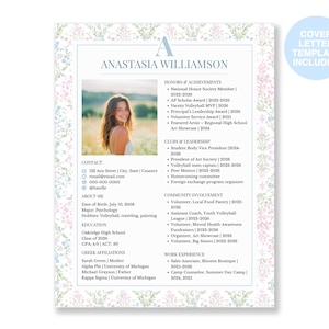 写真付き女子学生クラブ履歴書テンプレート | 女子学生クラブ履歴書とカバーレター | 入会希望者向け履歴書テンプレート | PNM履歴書 | フェミニンな花柄