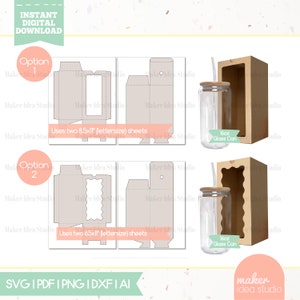 Plantilla de caja de vidrio para lata de 16 oz, plantilla de caja de regalo de vidrio para lata de cerveza, archivos de corte de caja de ventana de vidrio en hojas tamaño carta, SVG, PNG, DXF, PDF, AI