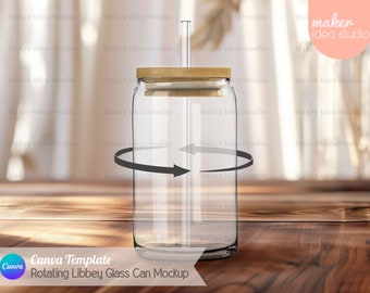 Rotating Libbey Glass Can Mockup Canva Drag and Drop Beer Can Glass 16oz Clear Glass Can Libbey Glass Mockup Sipper Glass Spinning Mockup