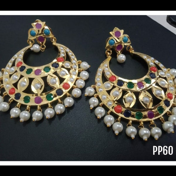 hyderabadi jadau Chandbali/ indian jewellery/Polki/ Indian Earrings/ pearl earrings /Pakistani Earrings / bollywood Earrings