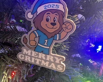 Merry Gritmas - Detroit Lions Roary Ornament 2025 *Fully Customizable*